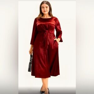 BloomChic Leopard Satin Knotted Front Pocket Midi